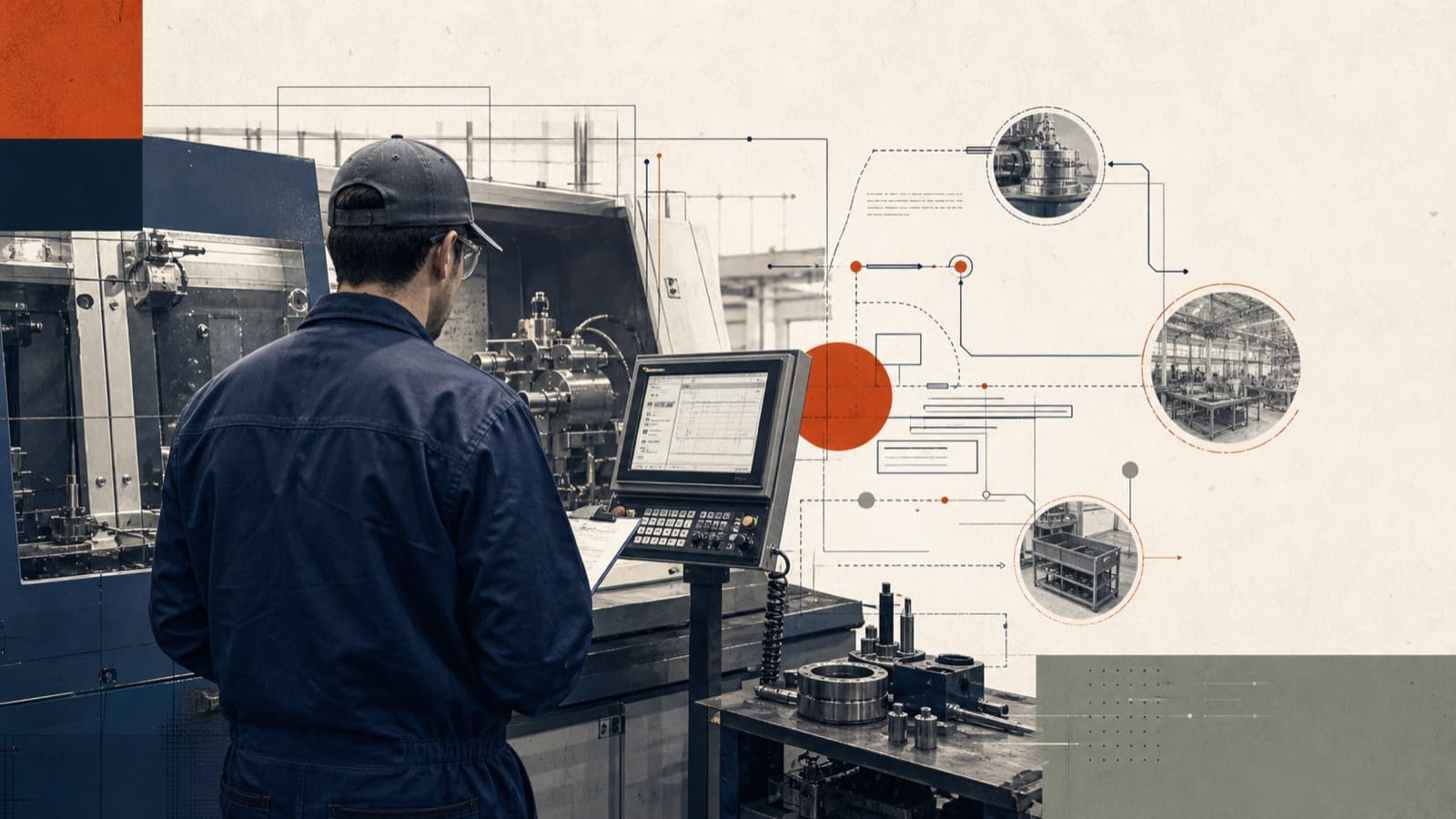 An engineer observing work beside an industrial machine